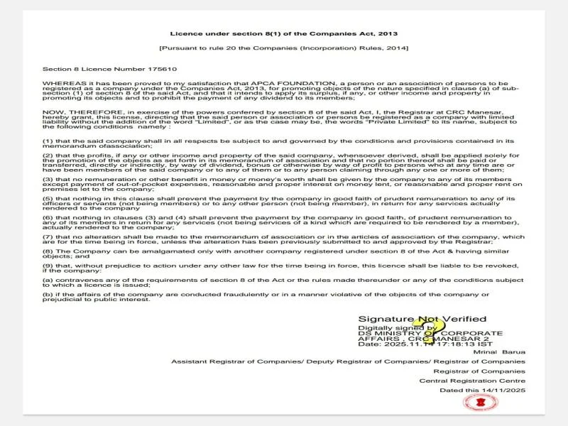 Section 8 NGO Licence